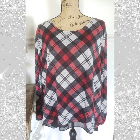 Plaid sheer top large holiday Christmas - Picture 3 of 7